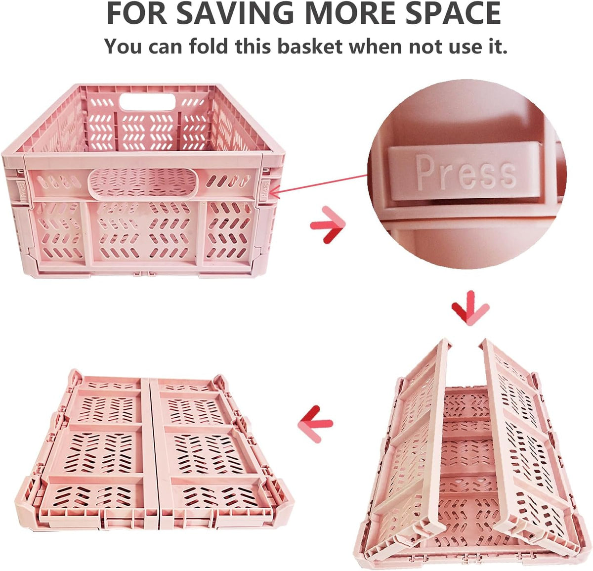 20L Foldable Crates, 4Pcs Plastic Crates Baskets for Home Office Storage.