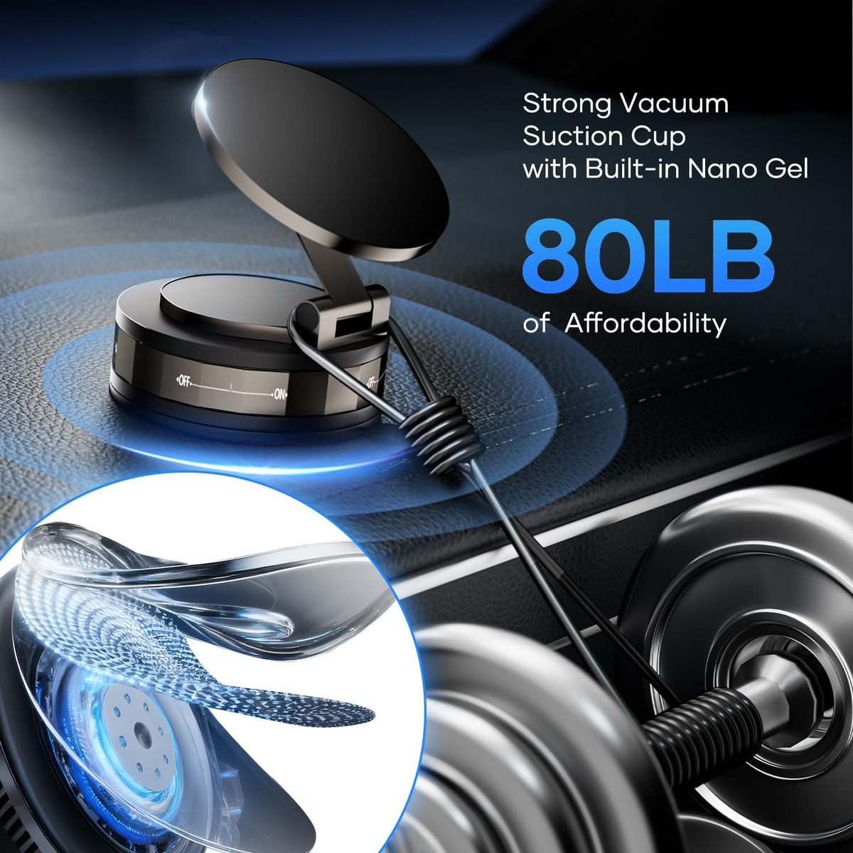Magnetic Car Phone Holder for Magsafe, 360° Rotatable, 70+LBS Vacuum Suction Cup with Built-in Nano Gel, 3000gf Magnetic Phone Mount for Car, Compatible with Most Phones (Black, 2 Pack)