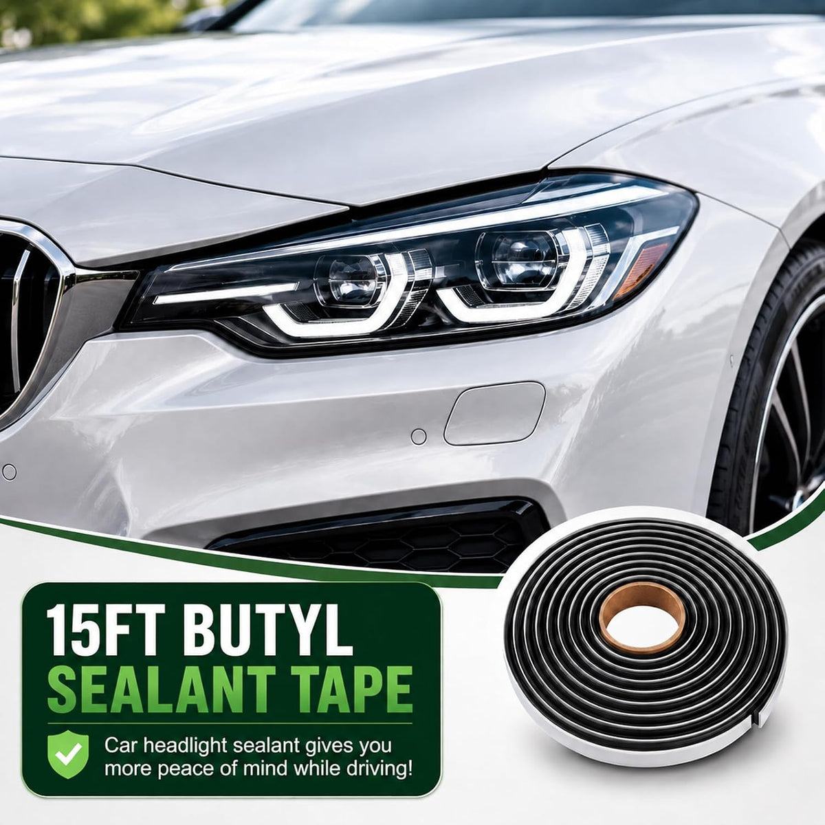 15FT Butyl Rope Butyl Rubber Sealant Tape for RV Car Headlamps Window Door Windshield, Black Waterproof Butyl Seal Tape- 3/8" X 15'(4.5m)
