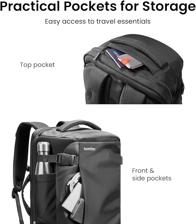 tomtoc Travel Backpack 40L, TSA Friendly Flight Approved Carry-on Luggage Hand