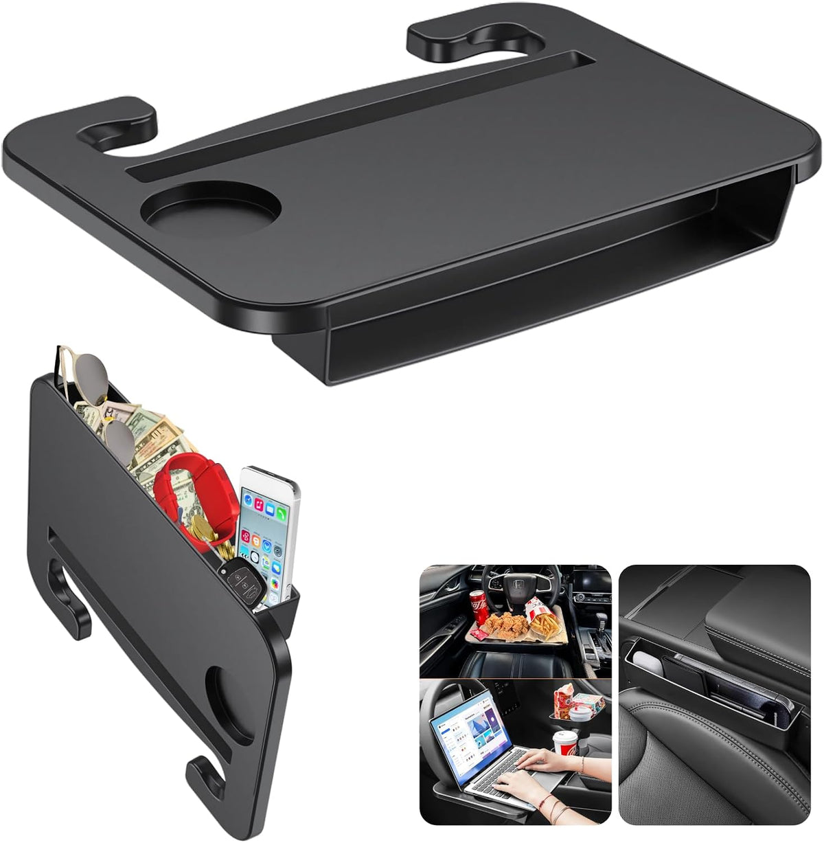 2-in-1 Steering Wheel Desk - Steering Wheel Tray Table with Seat Gap Filler Organizer | Car Food Tray for Driver | Car Desk for Laptop & Eating - Work Road Trip Essentials Accessories