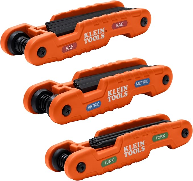 Klein Tools 70553 3-Piece Pro Folding Hex Key Set, Metric, SAE, Torx Sizes, 31 Keys, Industrial Strength Heat Treated Alloy Steel