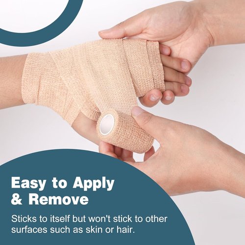 AZEN Self-Adhesive Bandage Wrap - 16 Pack, 2" X 5 Yards, Elastic Skin Color Athletic Tape