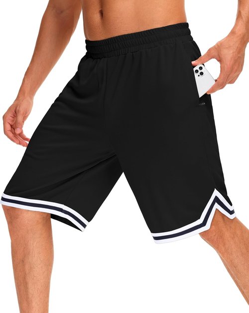 JWM Men's 11" Gym Basketball Shorts - Quick-Dry Lightweight Mesh with Zipper Pockets for Workouts