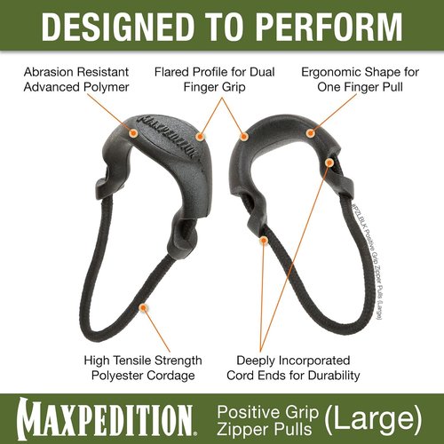 MAXPEDITION Zipper Pulls - Positive Grip Replacement for Tactical Gear | Large Black, Pack of 6