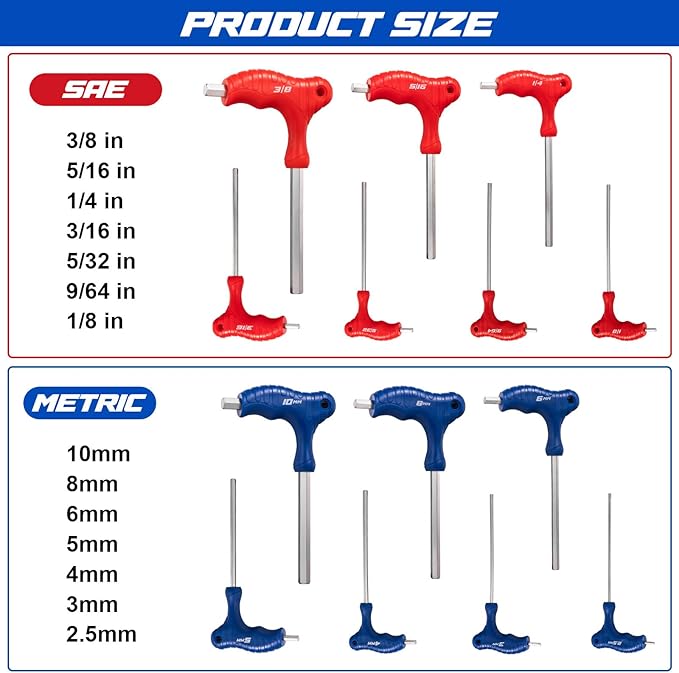Toolwiz T Handle Allen Wrench Set of 14 Portable Hex Key Set SAE & Metric CR-V Steel Allen Key Set for 4S Shop Bike Motorcycle Repair Mechanics Home Maintenance
