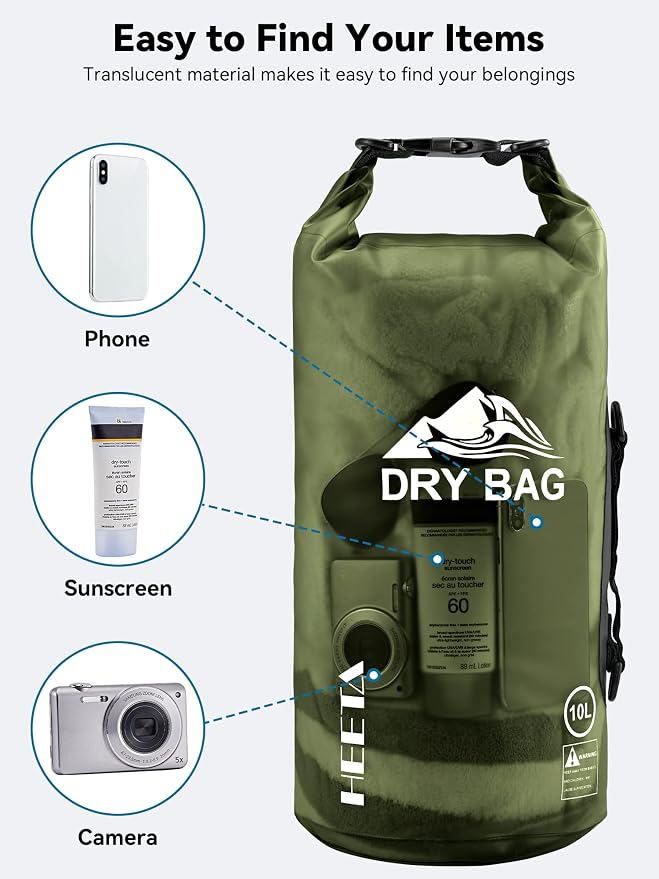 HEETA Dry Bag Waterproof for Women Men, 5L/10L/20L/30L/40L Roll Top Lightweight
