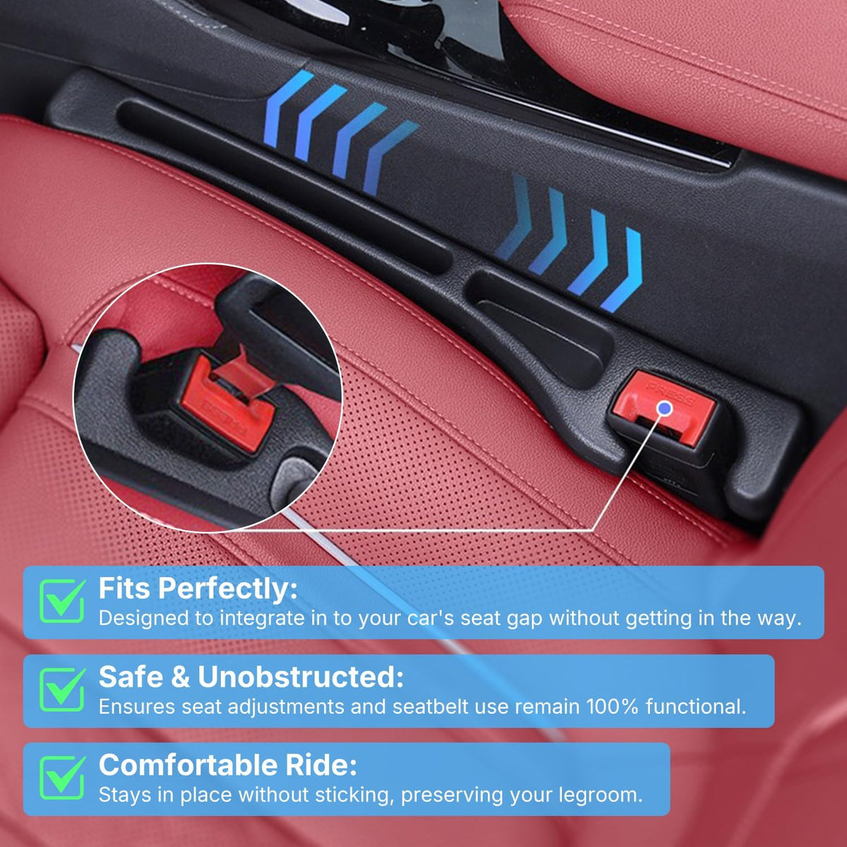 Roseye Car Seat Gap Filler 2-Pack - Universal Seat Gap Organizer to Stop Items Falling Between Seats, Car Essentials Accessories with Phone Holder