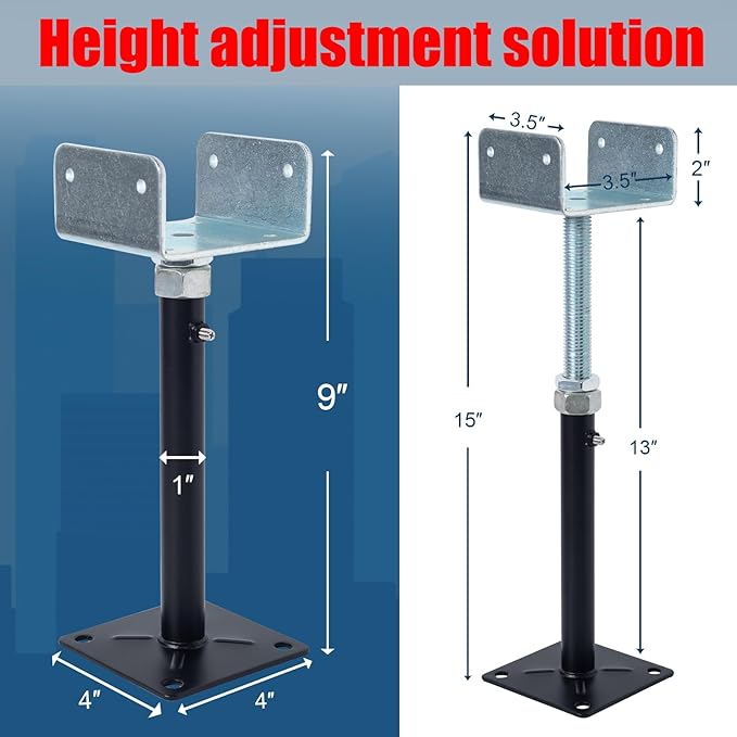 4 Pack U-Shaped Floor Jack for 4x2, 4x4, 4x6 Joists - Adjustable Steel Telepost with U-Head, Mini Screw Jack, Post Jack.9-13 Inch Adjustment Range.