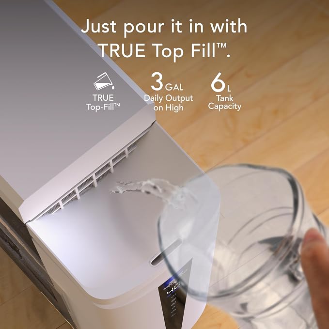 Vornado MISTIC 6 Whole Room Ultrasonic Humidifier, Top-Fill, Aromatherapy, 1.5-Gallon Tank, 3-Gallon Output, Warm or Cool Mist Humidifier, Automatic Humidity Control, Included Scent Pads