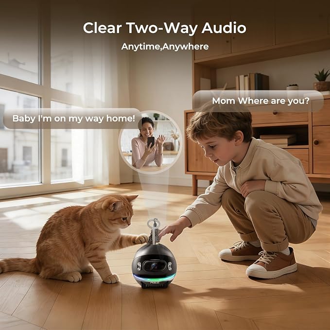 AEZ Robot Camera on Wheels 1080P Dual Lens, Indoor Movable Security Camera