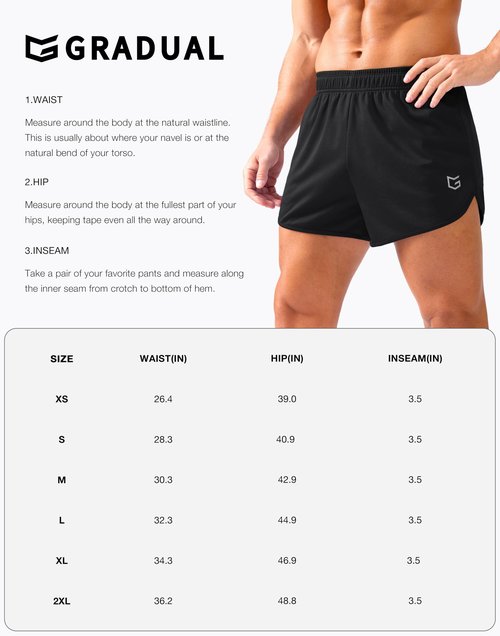 G Gradual Running Shorts for Men 3.5 inch Lightweight Breathable Gym Shorts with Brief Liner Athletic Training Workout Sport, Black, Medium