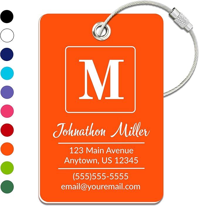 Personalized Luggage Tag | Custom Luggage Tags for Suitcases | Kids Backpack Tag | 10 Color Options & Choose Font, Font Color