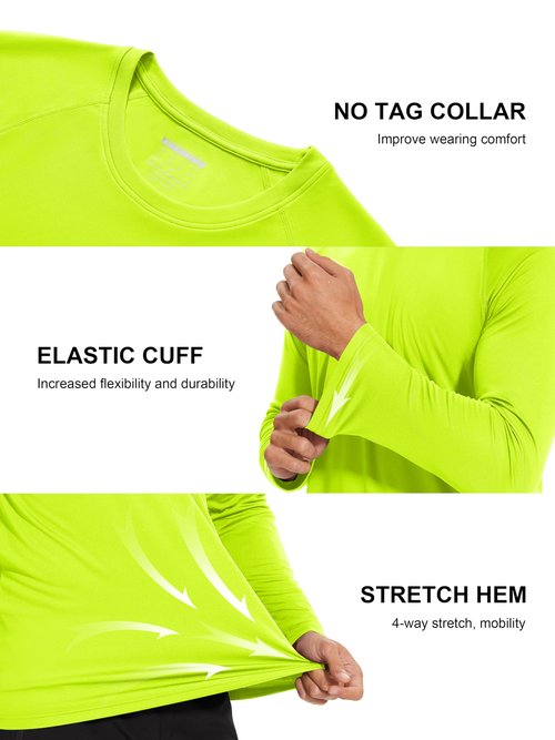 MAGCOMSEN Mens Swim Shirt Long Sleeve Shirts Hiking T Shirts Long Sleeve Workout Quick Dry Baselayer Shirt Rash Guard Men Fluorescent Green