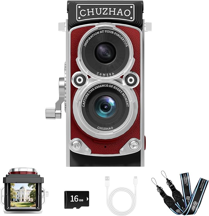 CHUZHAO Vintage Mini Digital Camera, Portable TLR Style Retro Point and Shoot