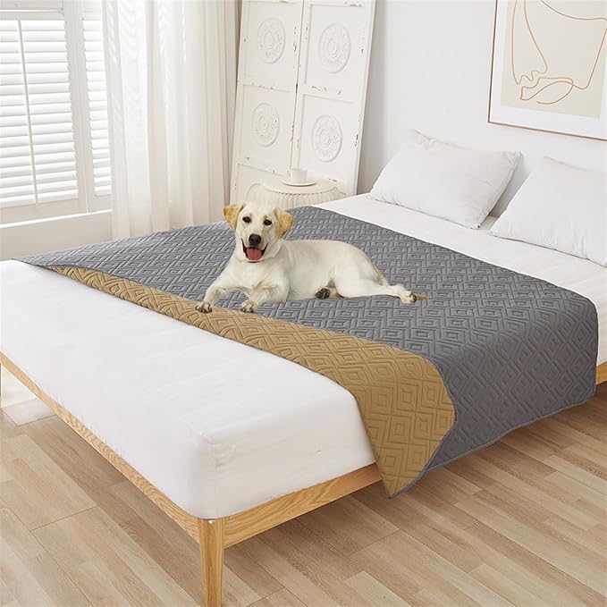 GIBZ Water Resistant Dog Bed Blanket Cover Large Anti Slip Pet Furniture Protector Washable Cat Quilted Mat for Couch, Grey, 210x305cm