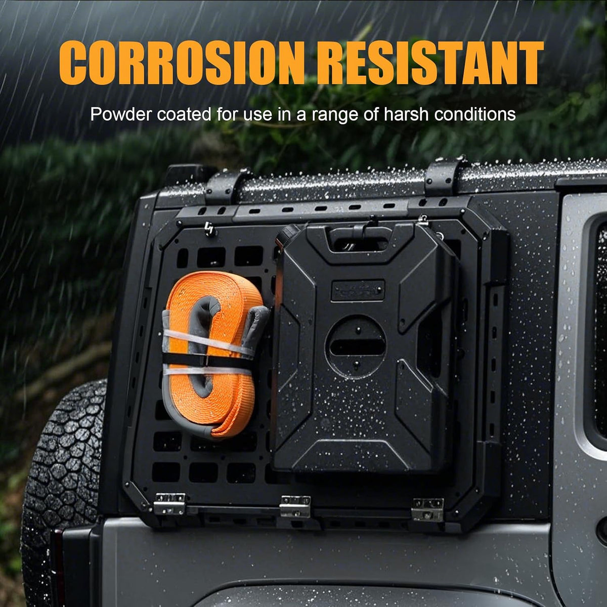 Multifunctional Rear Window Storage Panel Compatible with 2007-2018 Jeep Wrangler JK 4 doors Openable Design Tactical Molle Platform for Tools, Gear & Accessories Durable Modular Storage Solution，2pc