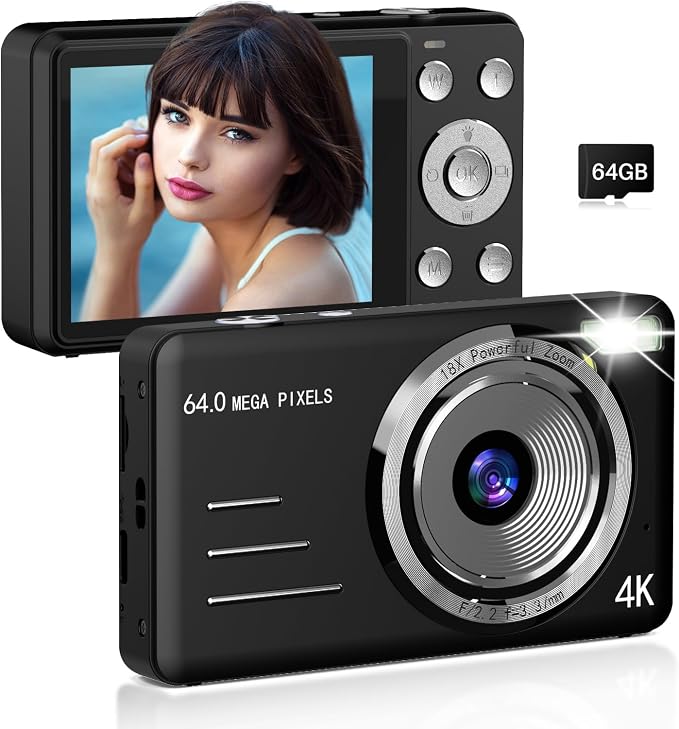 Forc Digital Camera, FHD 4K 64MP Point and Shoot Kids Digital Cameras