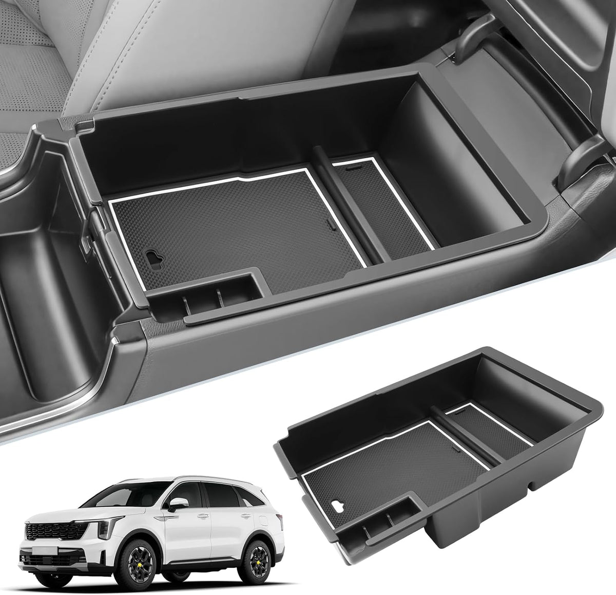 SKTU for 2024 2025 2026 Kia Sorento Center Console Organizer for 2024 2025 2026 Kia Sorento Accessories Console Tray 2024 2025 2026 Sorento Armrest Storage Box with Coin Holder Durable (White)