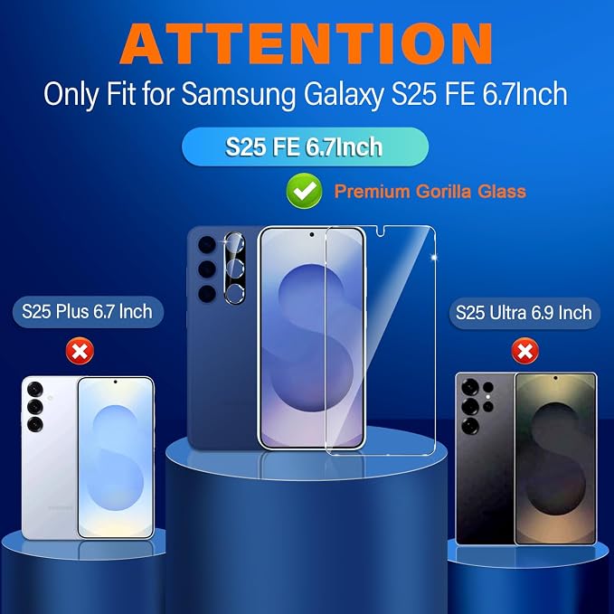 Pack Galaxy S25 FE Screen Protector, HD Clear Tempered Glass, Fingerprint Unlock