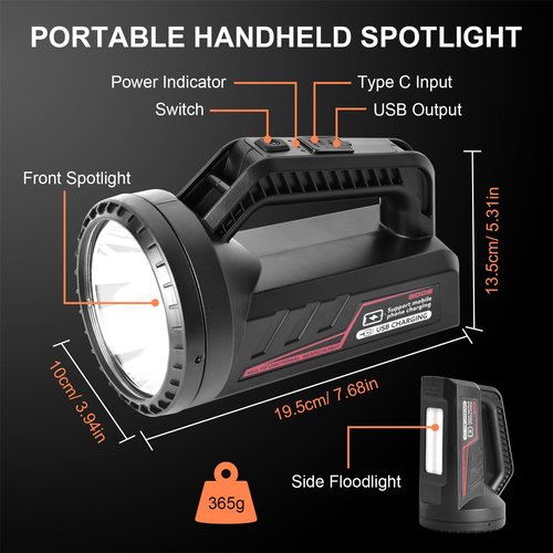 ERAY Rechargeable Flashlights with Side Floodlight, 3600mAh Camping Lights & LED Lantern Battery Powered, Portable Lantern Flashlight for Hurricane Emergency, Hiking, Home and Camping