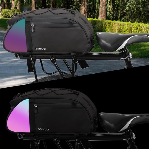 MOSISO Bike Rack Bag with Dazzle Tail, Waterproof Bicycle Rear Rack Trunk Bag, Mountain Bike Rear Seat Handbag Bicycle Storage Saddle Shoulder Pouch Cycling Luggage Pouch with Shoulder Strap, Black