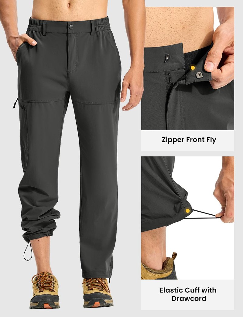 TBMPOY Men's Lightweight Hiking Pants Quick Dry 4 Pockets Stretch Water Resistant Travel Fishing Convertible Zip Cargo Jogger Dark Grey 34