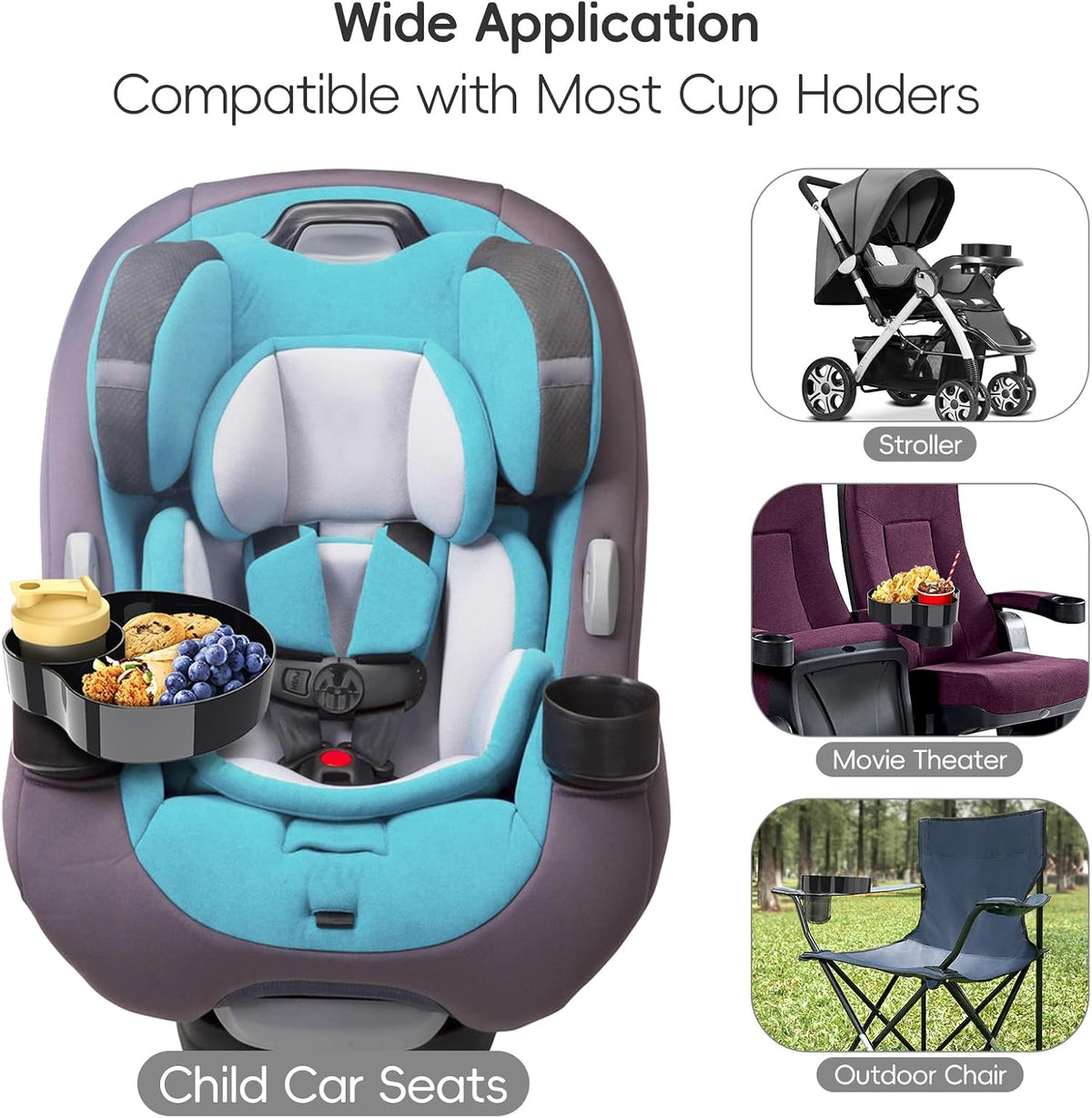 Car Seat Cup Holder Snack Tray for Kids Travel, 1-Pack, Black