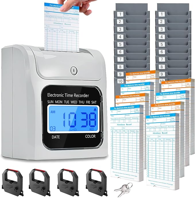 TooCust Time Clock Bundle with 400 Time Cards, 4 Ink Ribbons, 2 Ten-Slot Time