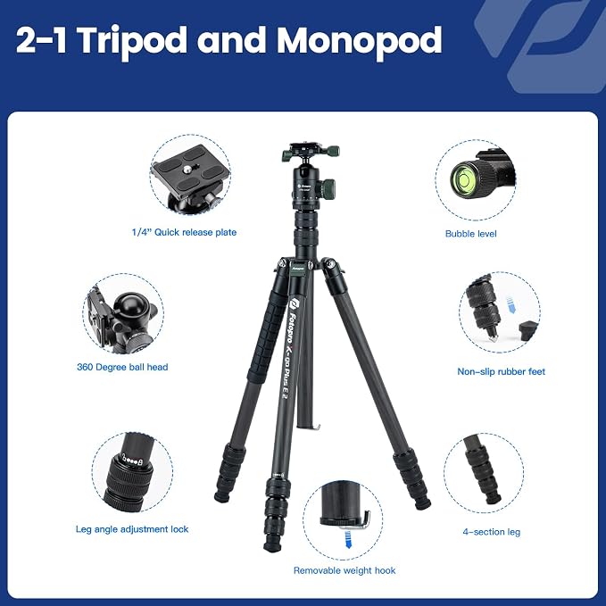 Fotopro 73" Carbon Fiber Tripod