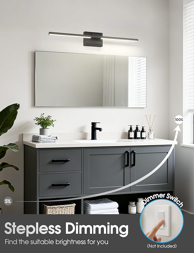 VOLISUN Bathroom Vanity Light 31.5 inch, 5CCT Dimmable, 28W LED Bathroom Light Fixture Over Mirror, Black Bar Vanity Lights for Bathrooms Mirror Cabinets -ETL Certificated