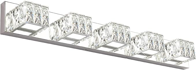 ZUZITO 5 Lights Bathroom Vanity Light - Crystal Modern Bathroom Light Fixtures - 30W Dimmable Vanity LED Lights for Restroom - Chrome Bath Light bar Cool White Light