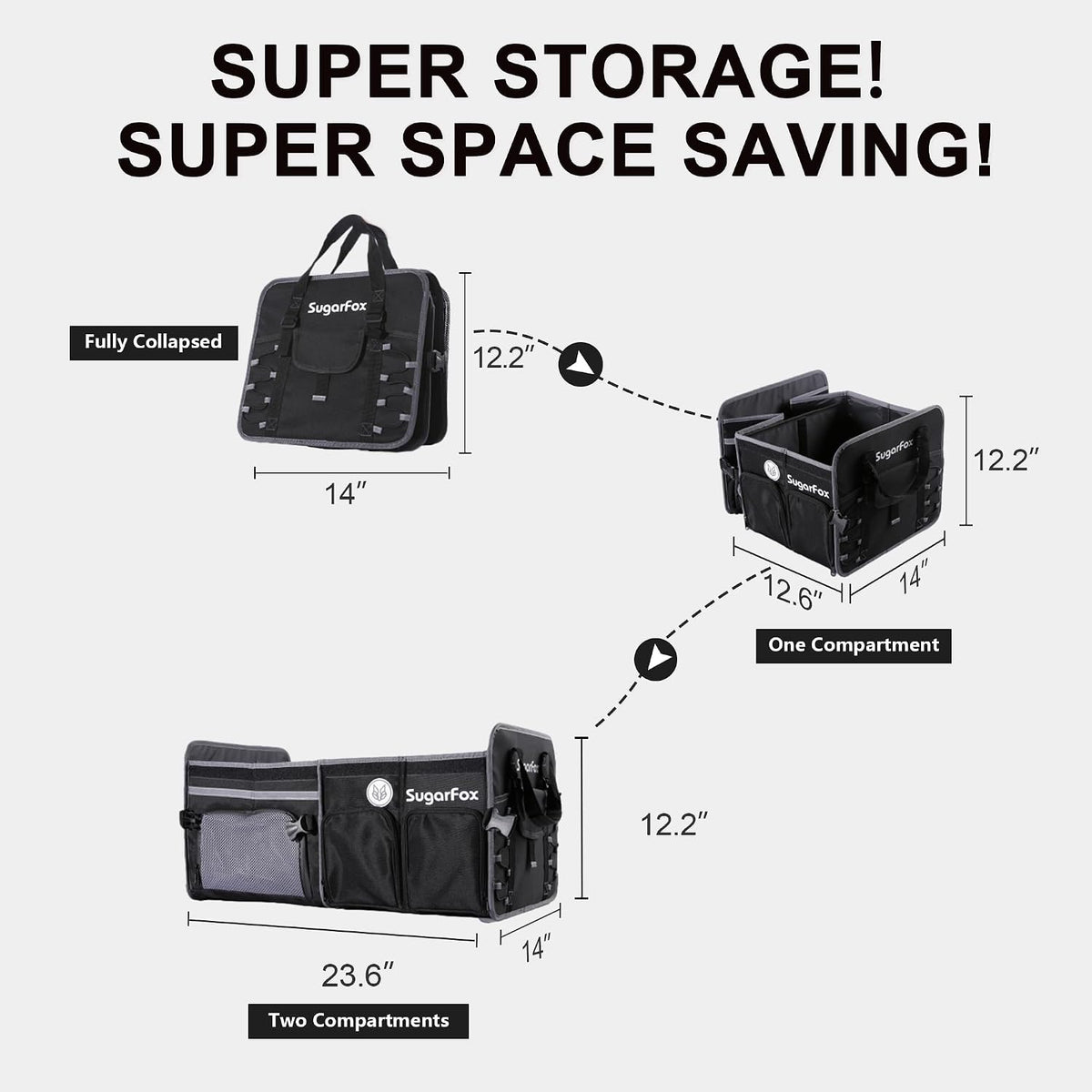 SugarFox Bold Color Block Trunk Organizer, Foldable with 26L Ice Pack,95L Dedicated Shoe Space, Stylish for SUV/Car (Black, Midsize)