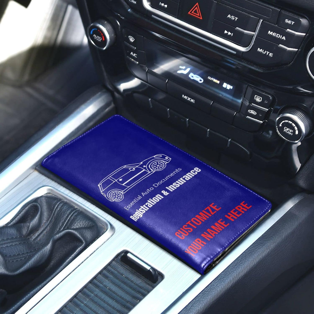 Custom Car Registration and Insurance Card Holder Personalized Leather Glove Box Organize Men Women Wallet Accessories Case for Cards, Essential Document Driver License Navy Blue