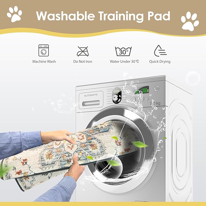 Washable Pee Pads for Dogs 2 Pack, 36" x 24" Reusable Puppy Pads Waterproof, Super Absorbent Dog Rugs, Leakproof, Dog Crate Pad, Playpen Mat, Whelping Pads, White Medallion