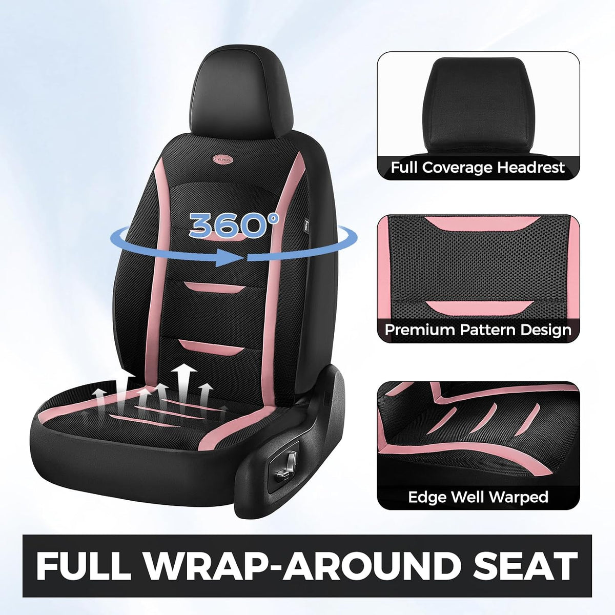 FLORICH Seat Cover, Car Seat Covers Front Set, Air Cool Mesh Thick Car Seat Covers, Car Seat Protector 2 Seats, Front Seat Covers Airbag Compatible, Breathable Automotive Seat Covers Fit for Most Cars