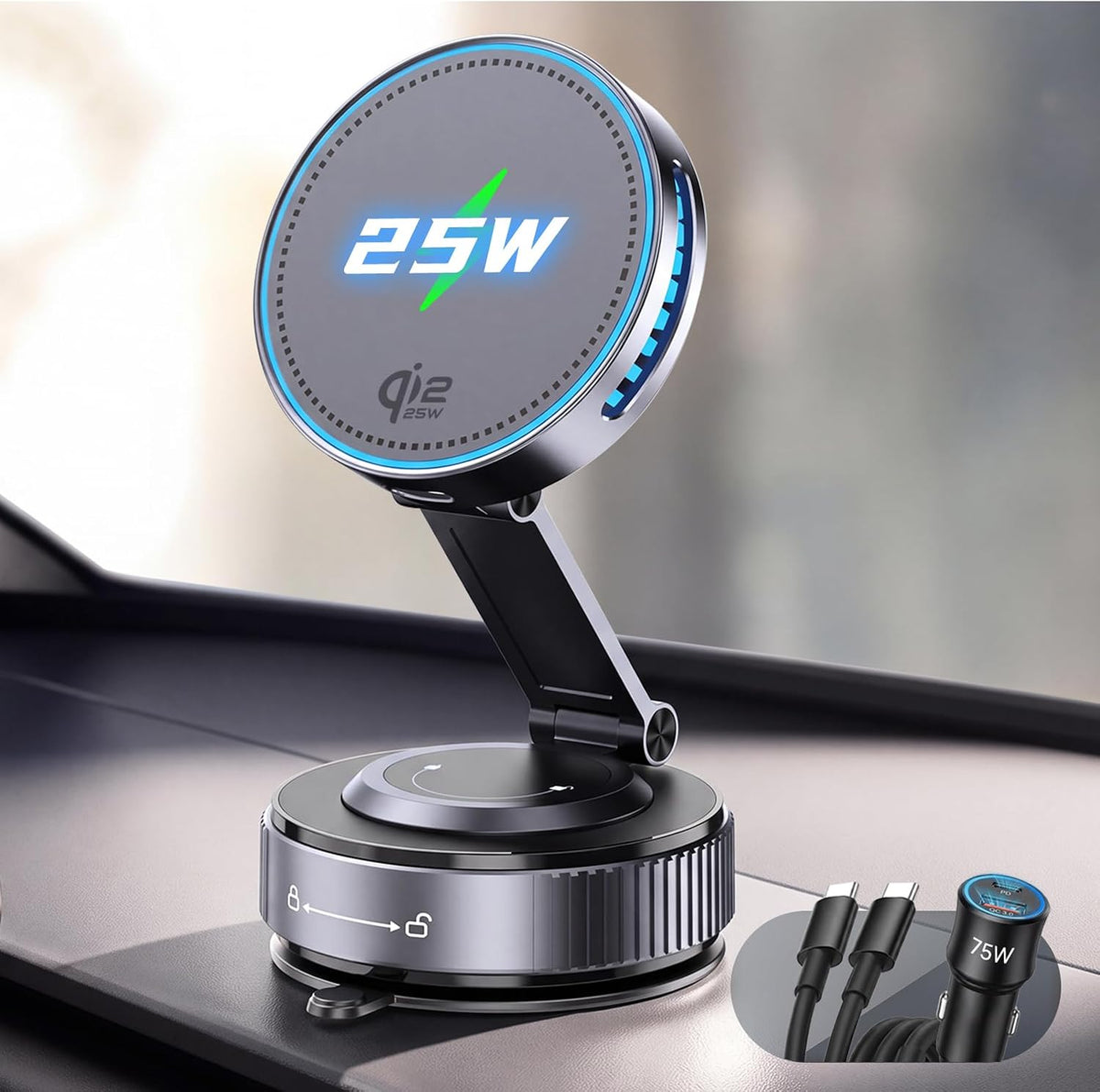 Qi2.2 25W MagSafe Car Mount Charger, Temp-Control Cooling Fan