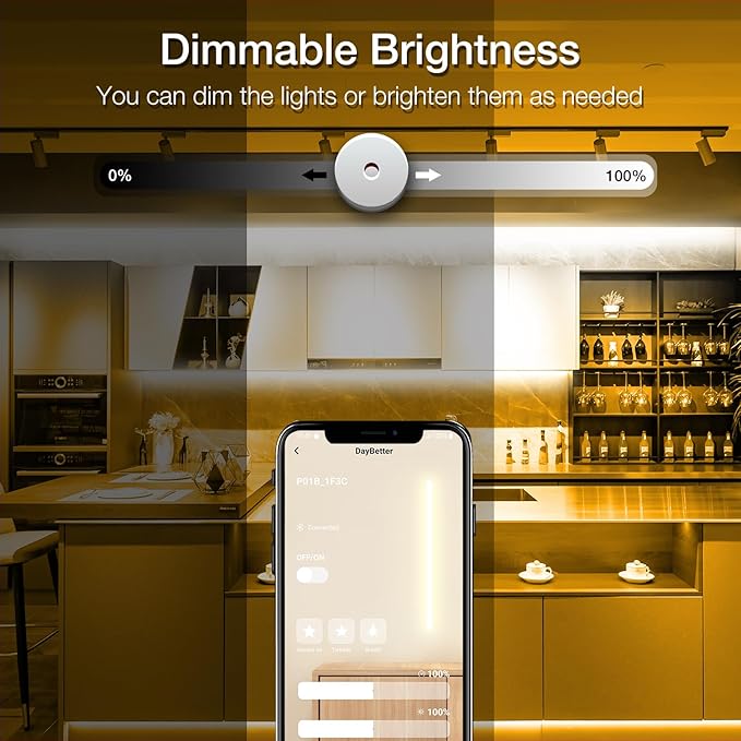 DAYBETTER COB LED Strip Light,LED Lights 32.8ft,Warm White 3000K Dotless Strip Lights,3200 LEDs Super Bright Dimmable 24V Flexible Tape Lights with Remote and App,for Bedroom,Kitchen,Cabinets Lighting