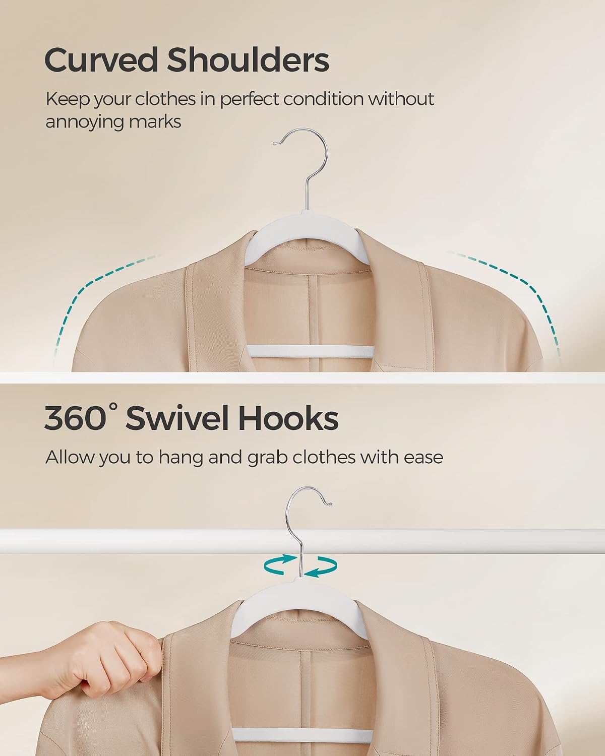SONGMICS Velvet Hangers 60 Pack, Non-Slip Clothes Hangers, Space-Saving