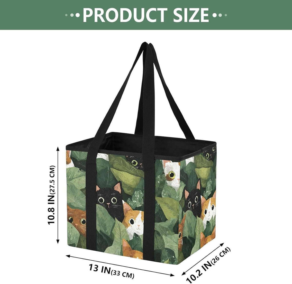 Trunk Organizer Collapsible Car Organizer with Handle Car Storage Box Bin for Groceries SUV Utility Tote Bag Portable Vehicle Container Cats and Dense Leaves