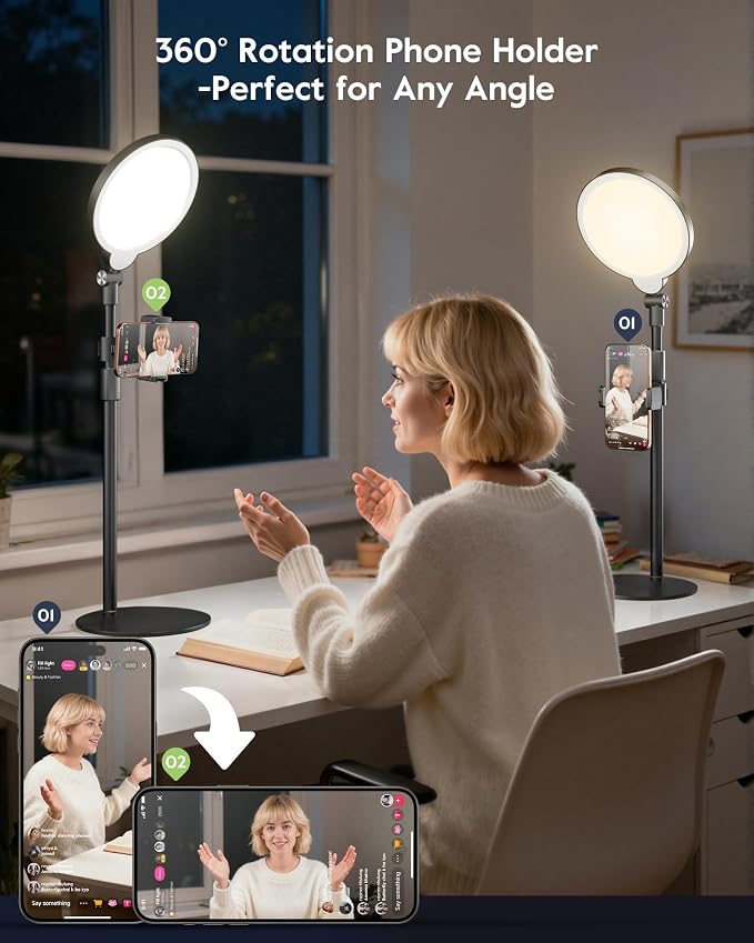 Dimmable Ring Light with Stand for Desk, Adjustable Desk Light for Video