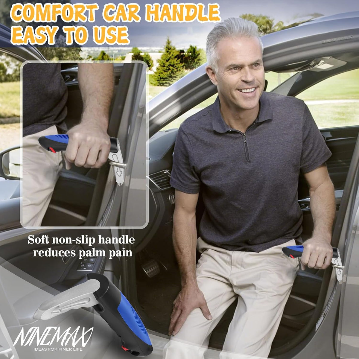 NINEMAX Car Door Handle for Elderly Car Handle Assist Support, Auto Grab Handles, Portable 3 in 1 Car Door Cane for Seniors, Handicap (1 pc with Strap)