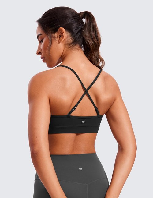 CRZ YOGA Butterluxe V-Neck Sports Bra - Adjustable Thin Straps, Padded Wireless Yoga Top for Women