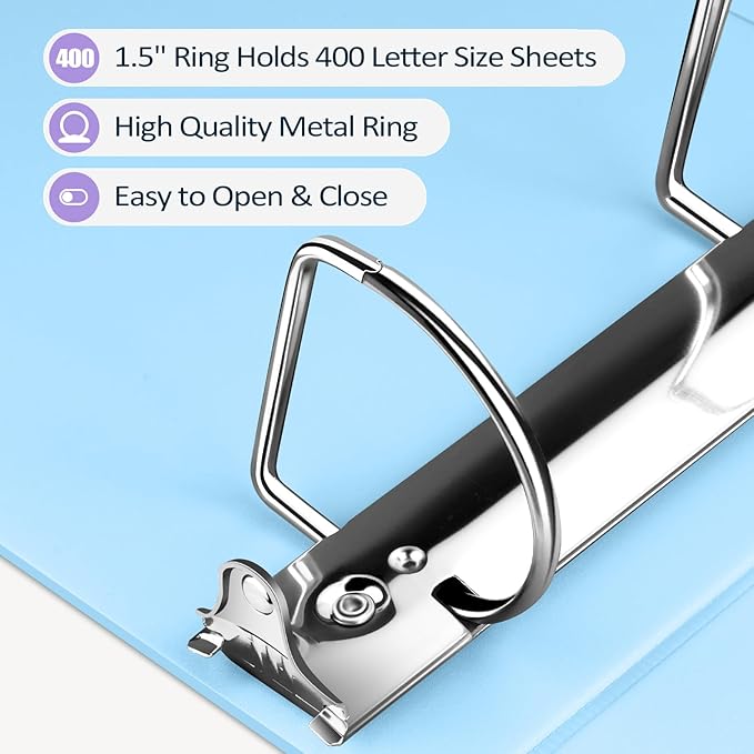 Sooez BinderX Extra Durable 1.5 Inch 3 Ring Binder, D-Ring Large Binder