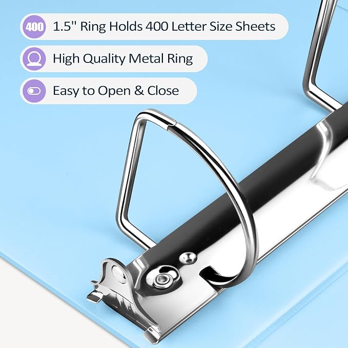 Sooez BinderX Extra Durable 1.5 Inch 3-Ring Binder, Holds 400 Sheets of 8.5x11