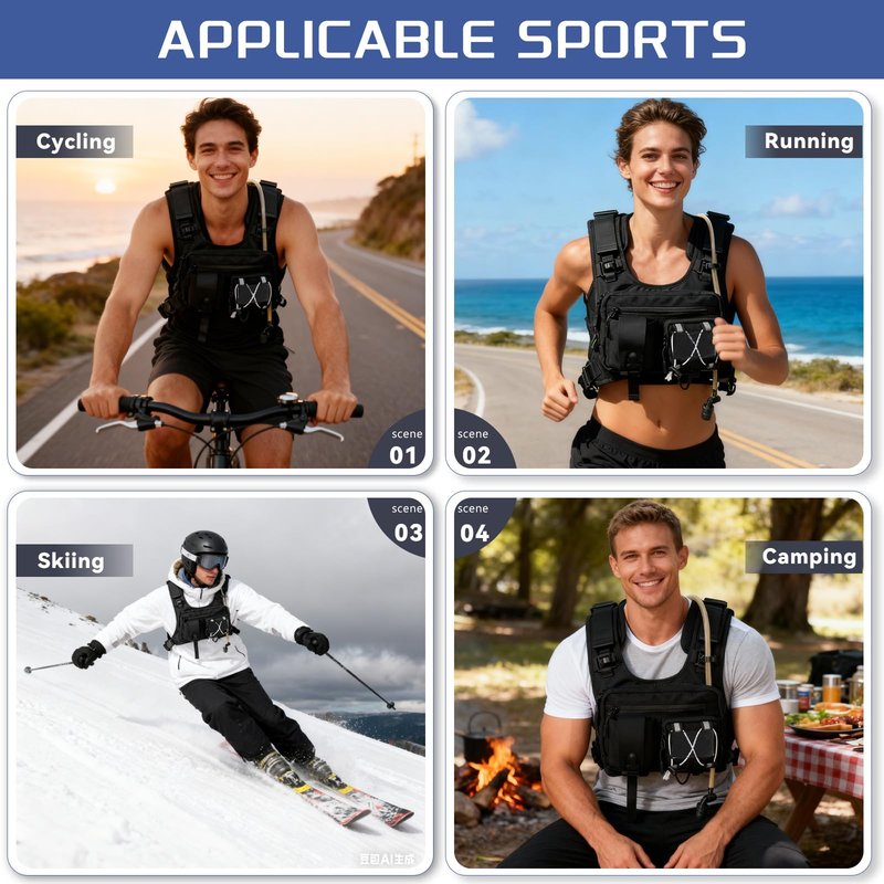 Sling Vest Chest Bag with 2L Water Bladder Gear Holster Running Vest Hydration Backpack Lightweight Adjustable Daypack Reflective Bag for Hiking Running Cycling Race Marathon for Women Men