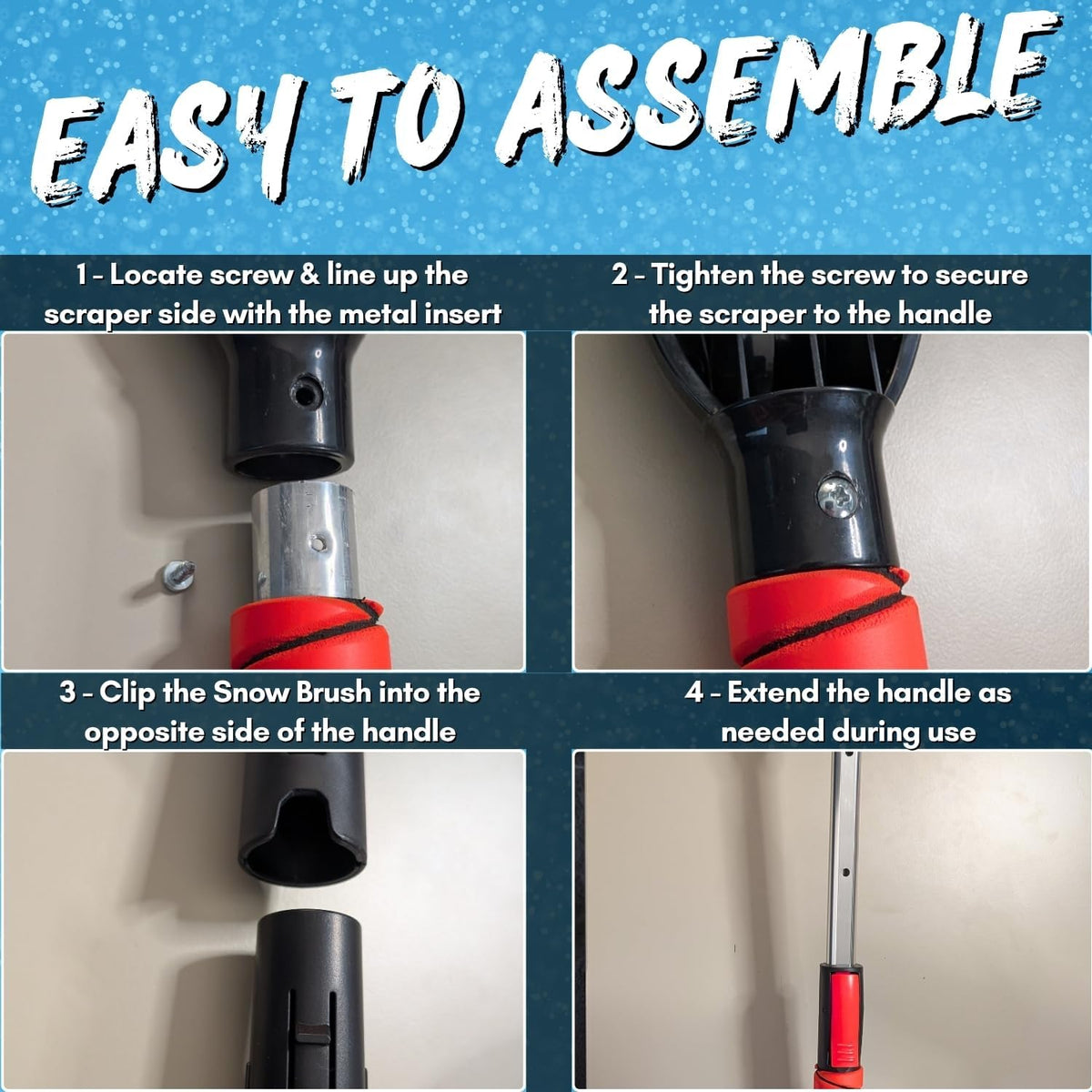 RevHeads Ice Scraper for Car Windshield with Snow Brush - Telescopic Handle to 28" - Brush End to Clear Snow, Chisel Side for Frost, Claw Side for ICY Chunks