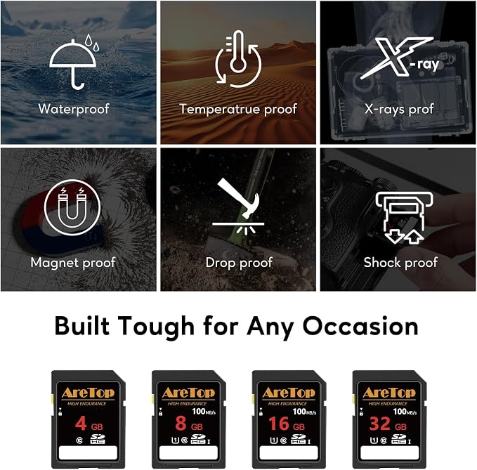 AreTop SD Card 4GB, 5 Pack Class 10 SDHC Memory Card, 5 Pack 4GB Full HD Video