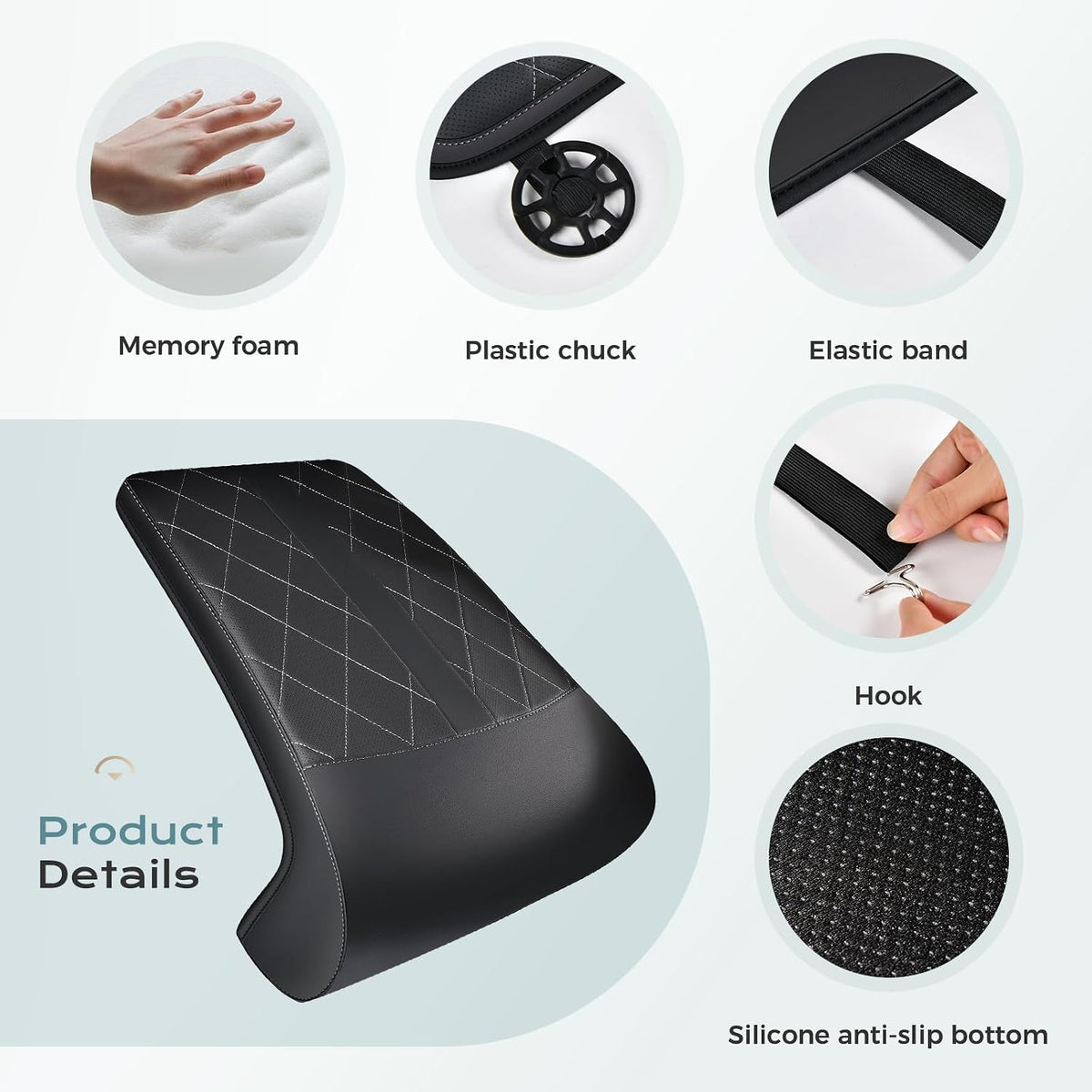 Coverado Car Seat Extender Leg Support, Leather Leg Extender Cushion for Car Seats, Waterproof Car Seat Cushion Universal Fit for Most Vehicles (Black-A)