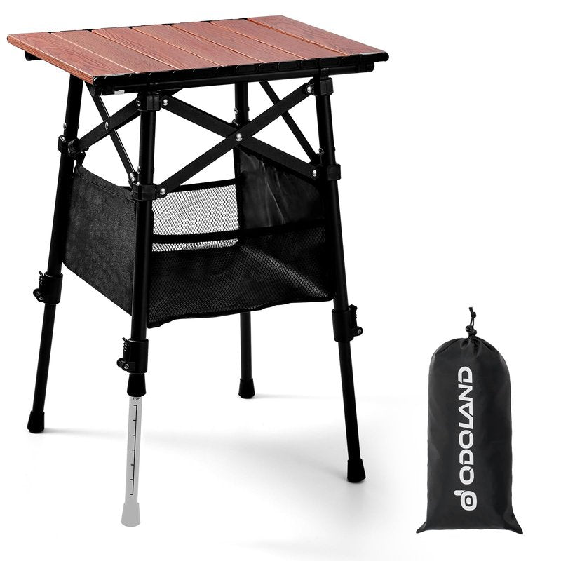 Odoland Portable Camping Table, 15.8"L x 11.8"W Folding Table with Adjustable Height 15.8" - 22", Small Beach Table with Storage Bag for Outdoor Camp, Cooking, Picnic, Travelling, Backyards, Fishing